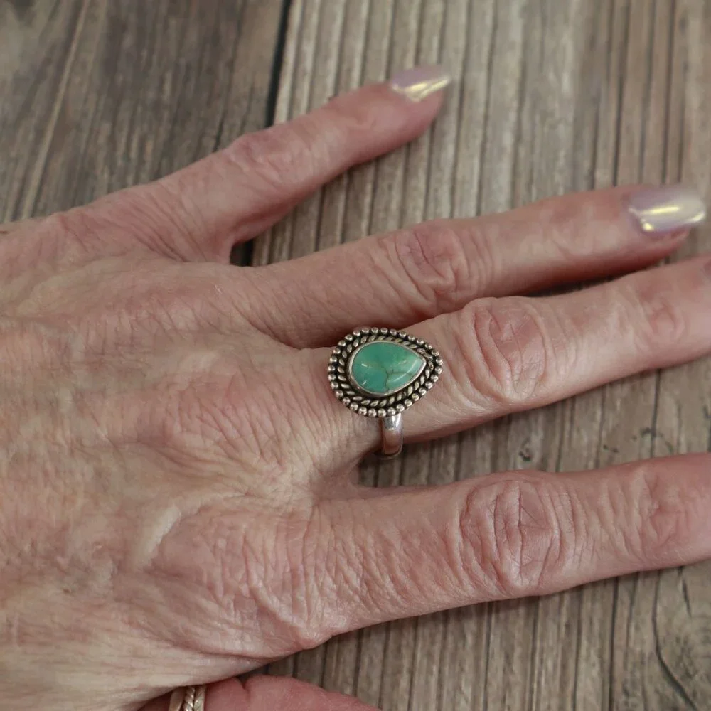Amarillo Turquoise‎ Ring Silver Gypsy Modern Classic Party Bohemian Dainty NWT